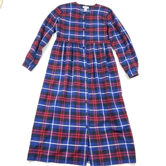 Vintage Talbots Plaid Long Sleeve Dress Empire Waist - Picture 1 of 5